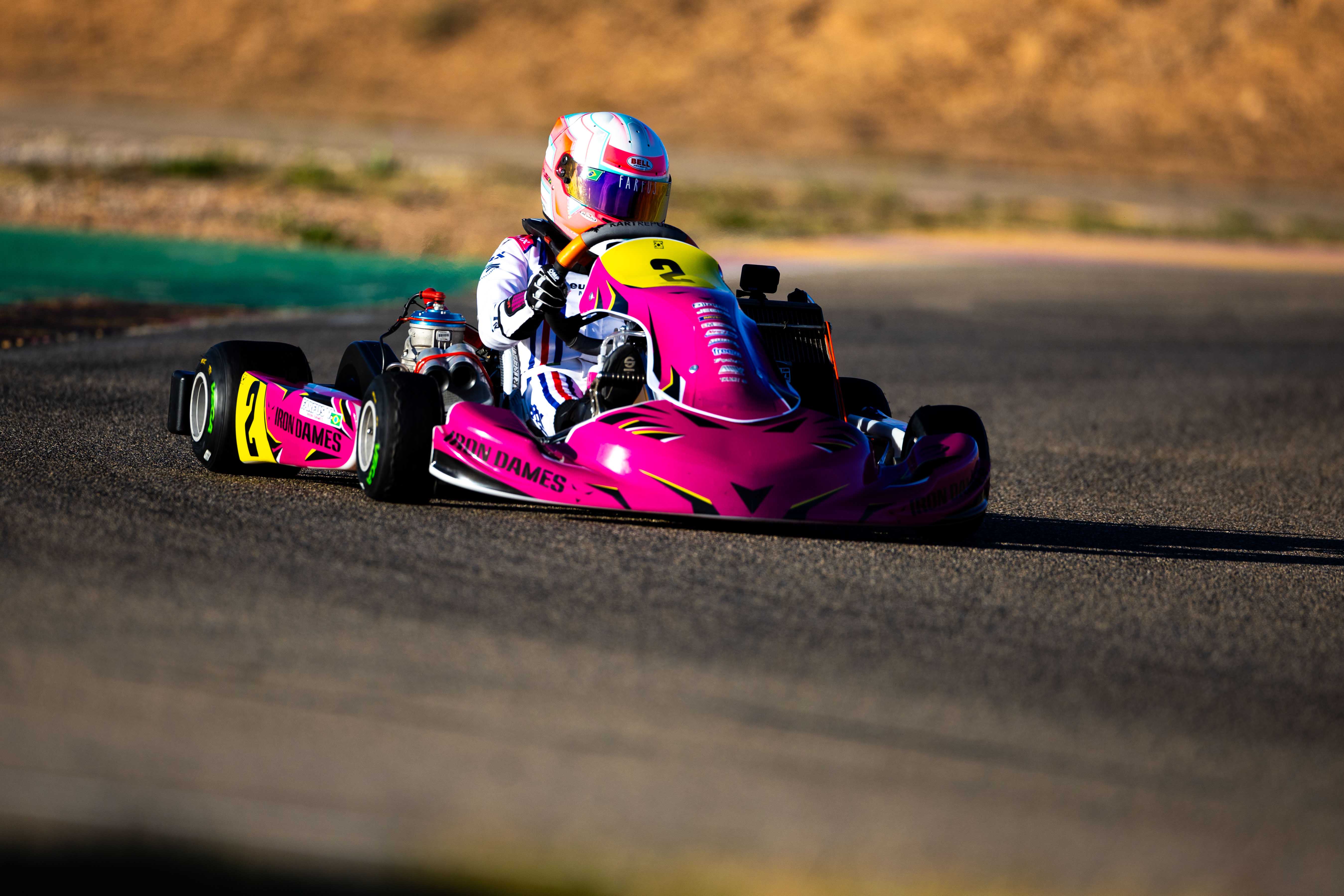 Brazilian-Italian racing driver Vicky Farfus racing in karting for the Iron Dames